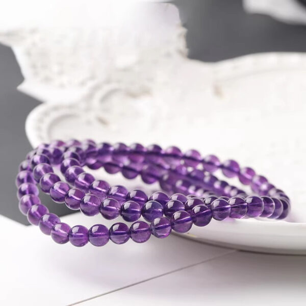 Natural Amethyst Bead Bracelet - Triple Strand Healing Crystal Jewelry - Image 4