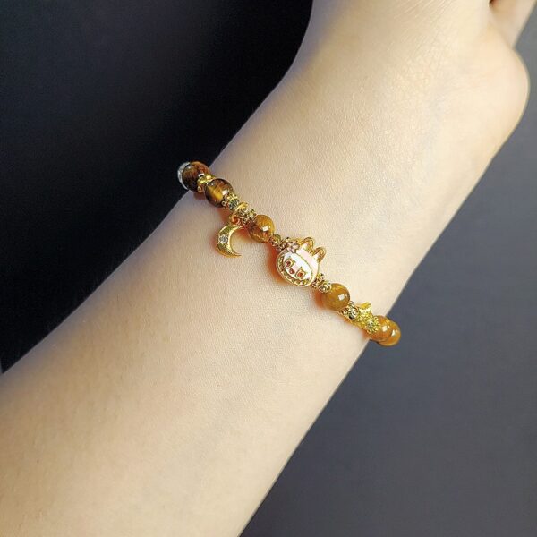 Labubu Style Tiger Eye & Clear Quartz Bracelet - Original Beaded Design for Wealth & Positive Energy - Image 3