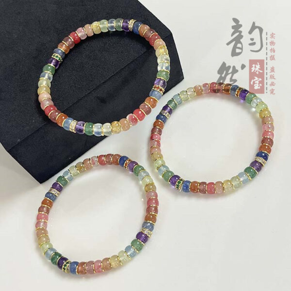 ​Rainbow Strawberry Quartz Bracelet - Aquamarine & Amethyst Energy Beads​ - Image 4
