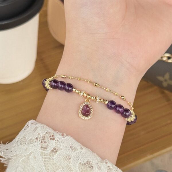 Natural Amethyst Bracelet - Purple Fortune Gourd Charm Energy Jewelry - Image 4