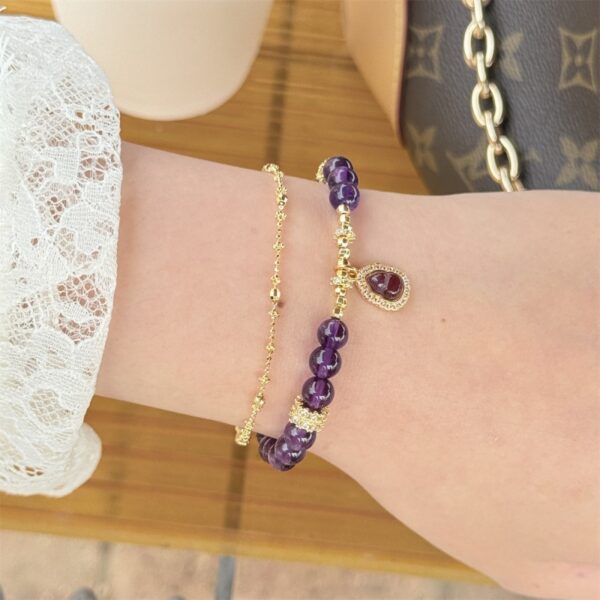 Natural Amethyst Bracelet - Purple Fortune Gourd Charm Energy Jewelry - Image 5