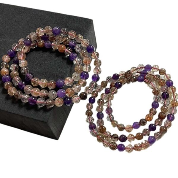 Black Rutilated Quartz Triplet Bracelet with Super Seven & Amethyst - Image 3