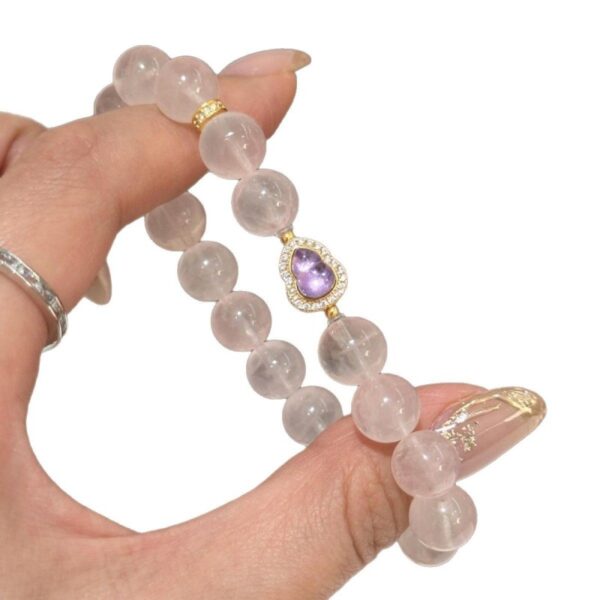 Pink & Purple Crystal Love Bracelet - 925 Silver Gourd Charm - Image 5