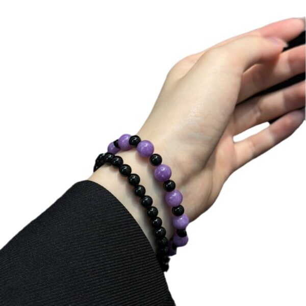 925 Sterling Silver & Natural Gemstone Bracelet Set - Amethyst Black Agate Unisex Spiritual Jewelry - Image 5