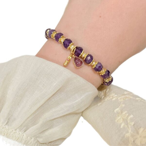 Amethyst Wealth Bracelet - Silver Lucky Charm Jewelry with Faceted Beads - Image 5