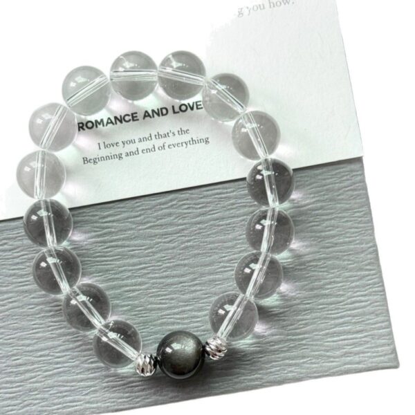 925 Silver Black Obsidian Bracelet - Gold Sheen Crystal Stackable Jewelry