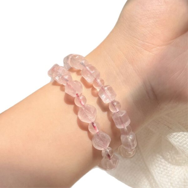 Raw Rose Quartz Bracelet - Irregular Natural Crystal Love Jewelry - Image 6