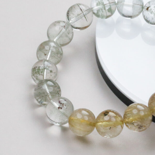 Five Elements Earth-Wood Bracelet - Green Phantom & Rutilated Quartz Crystal Jewelry for Grounding & Growth - Image 4