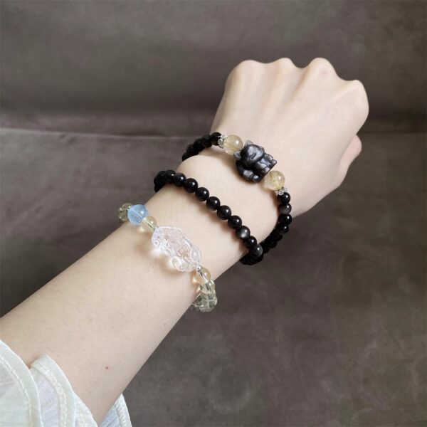 Lucky Rope Double Strand Bracelet - Feng Jiu Inspired Black Obsidian & Citrine Crystal Jewelry for Wealth & Protection - Image 4