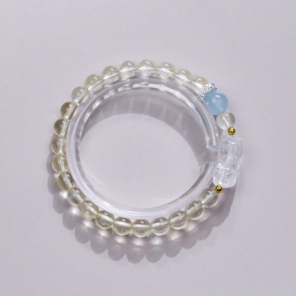 Lucky Wealth Bracelet - Citrine, White Quartz & Aquamarine with Pi Yao Charm - Image 4