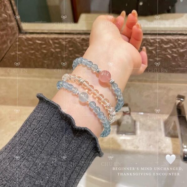 Double Strand White Quartz Bracelet - Natural Crystal & Aquamarine Energy Jewelry for Women & Men - Image 3