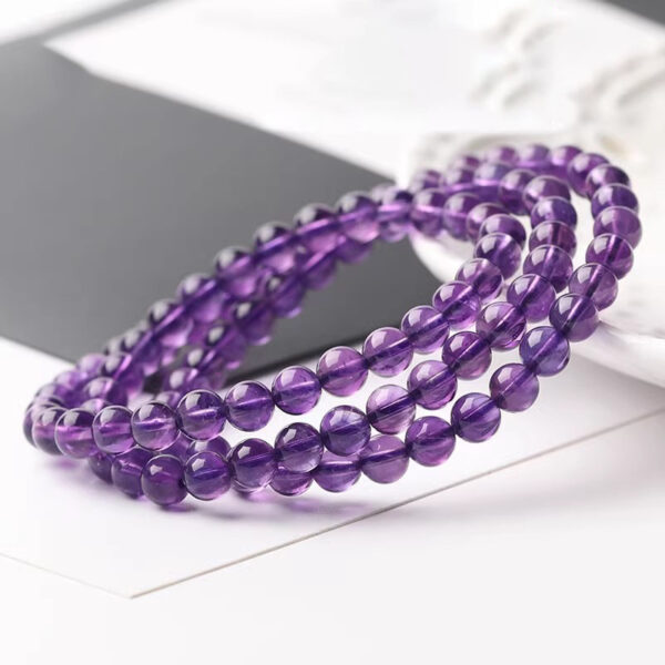 Natural Amethyst Bead Bracelet - Triple Strand Healing Crystal Jewelry - Image 5