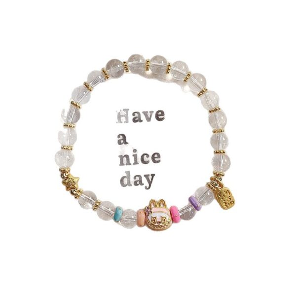 Labubu Style Tiger Eye & Clear Quartz Bracelet - Original Beaded Design for Wealth & Positive Energy - Image 4
