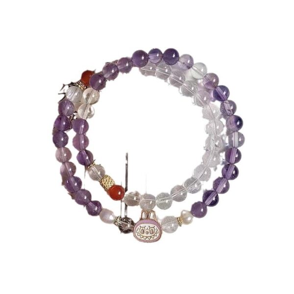Labubu Monet Garden Bracelet - Original Double Strand Amethyst & Clear Quartz Crystal Jewelry