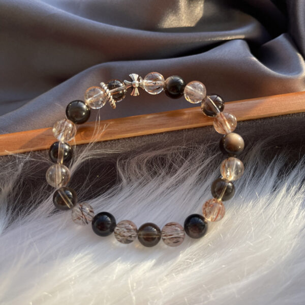 Silver Sheen Obsidian & Super Seven Bracelet with Smoky Quartz – Sterling Silver Crystal Jewelry for Her - Image 2