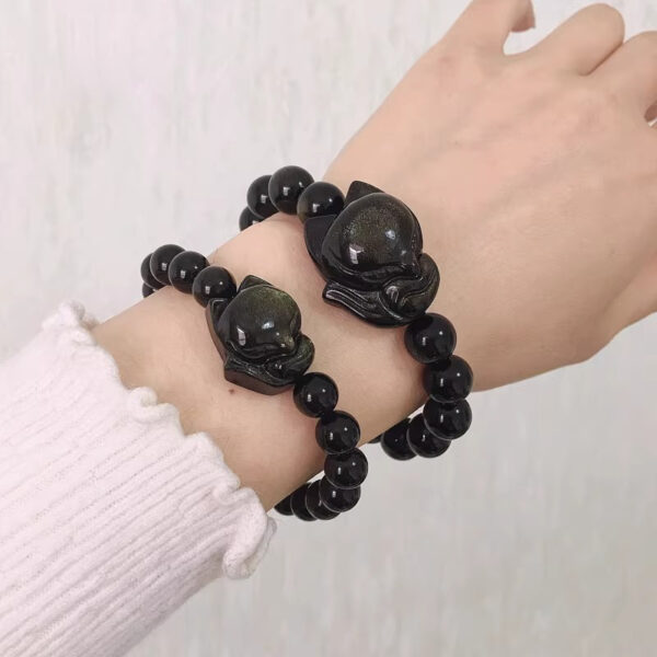 Golden Obsidian Fox Bracelet – Protection & Attraction Crystal Jewelry for Couples - Image 2