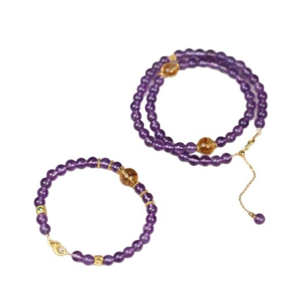 Purple Gold Fortune Path Crystal Necklace - Natural Amethyst & Gold-Plated Energy Jewelry for Wealth & Protection