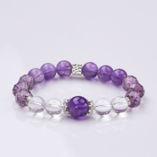 Nine Purple Fire Crystal Bracelet - Natural Amethyst & White Quartz Energy Jewelry for Success & Spiritual Protection