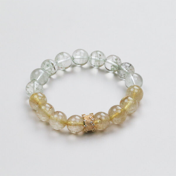 Five Elements Earth-Wood Bracelet - Green Phantom & Rutilated Quartz Crystal Jewelry for Grounding & Growth - Image 5