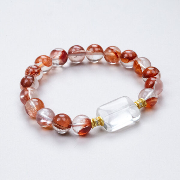 Fortune Blessing Bracelet - Red Phantom Quartz & Sugar Cube Crystal Jewelry for Wealth & Protection