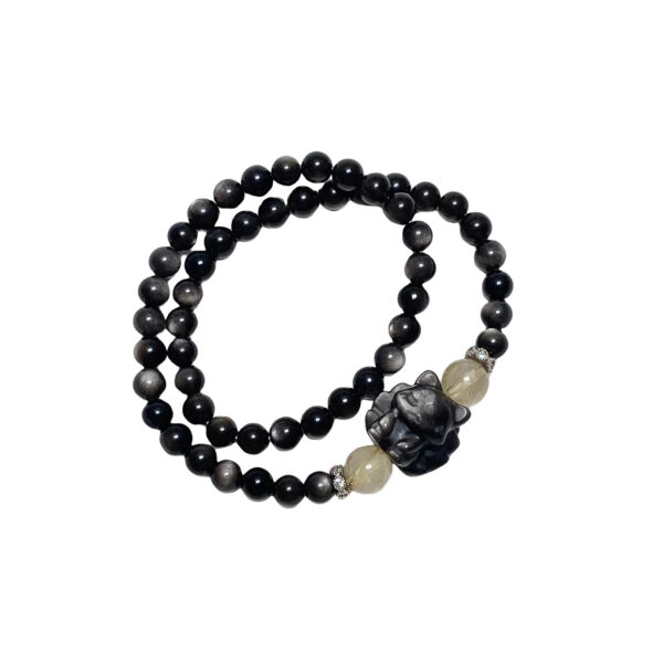 Lucky Rope Double Strand Bracelet - Feng Jiu Inspired Black Obsidian & Citrine Crystal Jewelry for Wealth & Protection