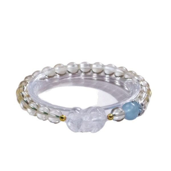 Lucky Wealth Bracelet - Citrine, White Quartz & Aquamarine with Pi Yao Charm