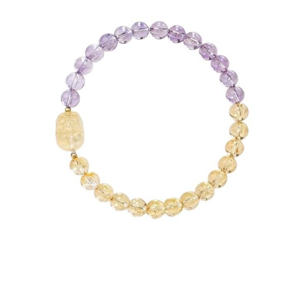 Nine Purple Fire Wealth Bracelet - Amethyst & Citrine with Pi Yao Charm for Fortune & Romance
