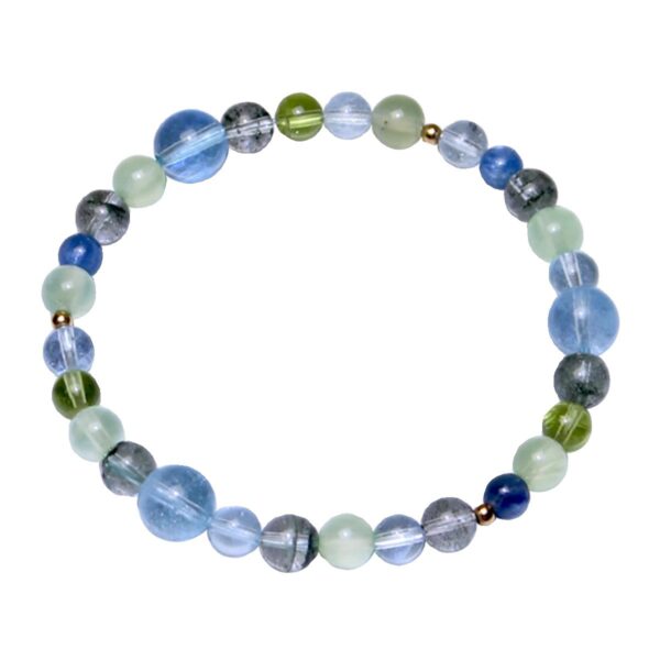 Five Elements Wood & Water Bracelet - Prehnite & Aquamarine Couple's Energy Jewelry