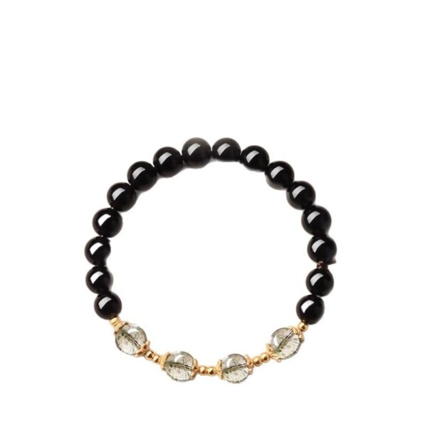Five Elements Water Bracelet - Green Phantom Quartz & Black Obsidian Energy Jewelry for Wealth & Protection