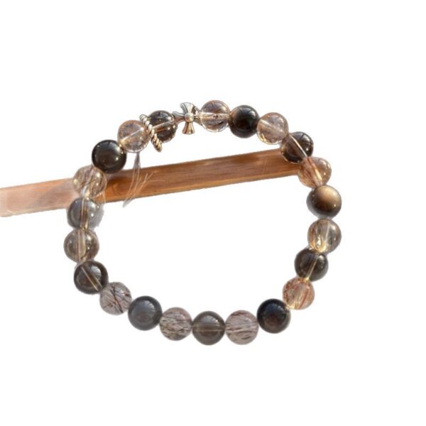 Silver Sheen Obsidian & Super Seven Bracelet with Smoky Quartz – Sterling Silver Crystal Jewelry for Her
