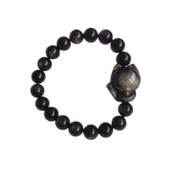 Golden Obsidian Fox Bracelet – Protection & Attraction Crystal Jewelry for Couples