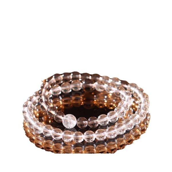 Double Strand Natural Crystal Bracelet - White Quartz & Smoky Quartz for Energy Balance (16cm)