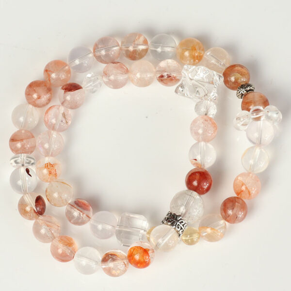 Double Strand Phantom Quartz Bracelet - Natural White Crystal with Golden Rutile Inclusions
