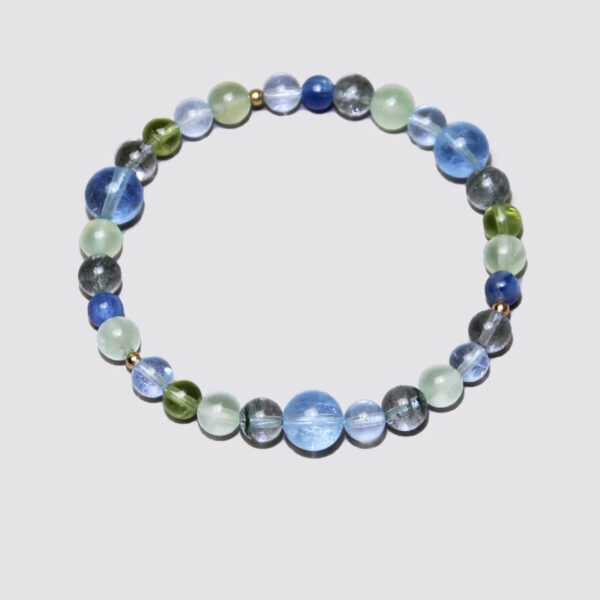 Five Elements Wood & Water Bracelet - Prehnite & Aquamarine Couple's Energy Jewelry - Image 4