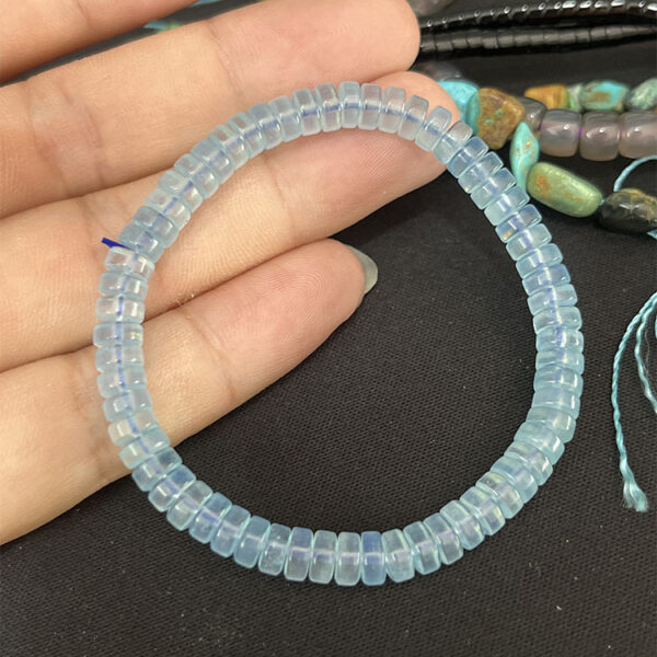 ​Natural Blue Aquamarine Chip Bracelet - Precision Cut Beads for DIY Jewelry​ - Image 2