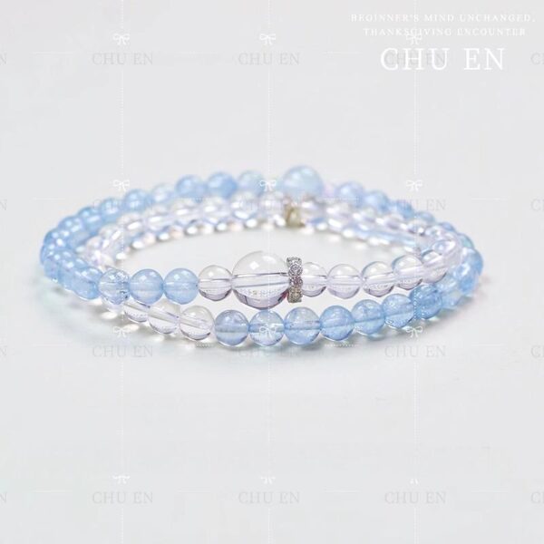 Double Strand White Quartz Bracelet - Natural Crystal & Aquamarine Energy Jewelry for Women & Men - Image 4