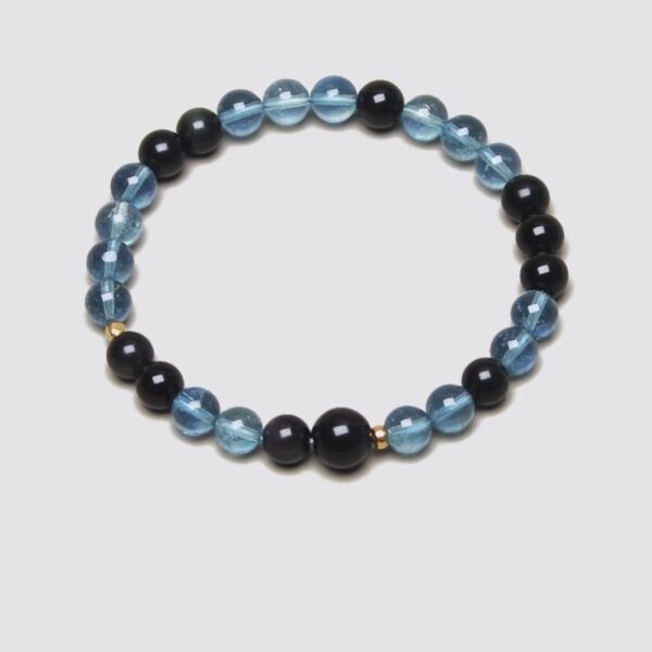 Natural Aquamarine Stone Bracelet with Black Obsidian - Spiritual Healing Jewelry for Men & Women - Image 2
