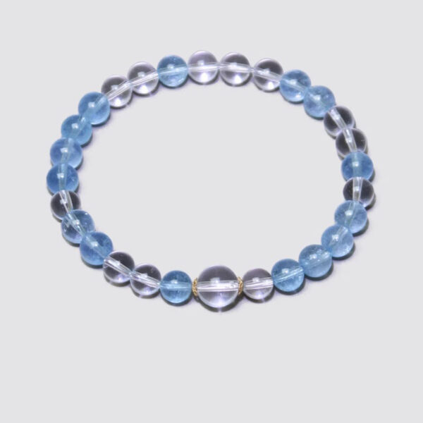 18K Gold Aquamarine & Clear Quartz Bracelet - Minimalist Women's Jewelry Gift - Image 2