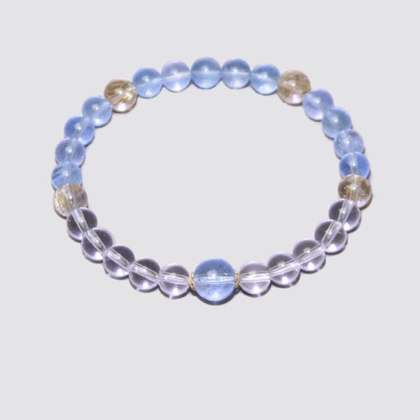 Natural Aquamarine & Rutilated Quartz Bracelet - Gold Sheen Crystal Energy Jewelry - Image 6