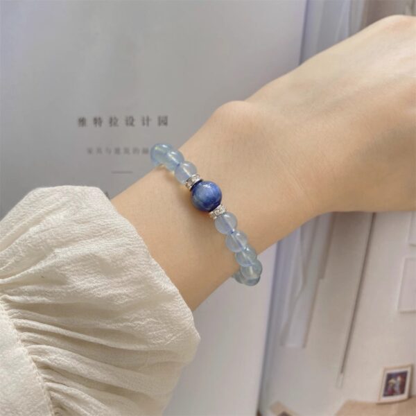 Blue Apatite & Aquamarine Beaded Bracelet - Unique Unisex Couple's Crystal Jewelry Gift - Image 6