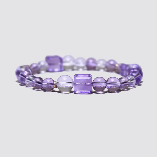 Purple Fire Amethyst & Clear Quartz Bracelet - Square Bead Crystal Gift for Women - Image 5