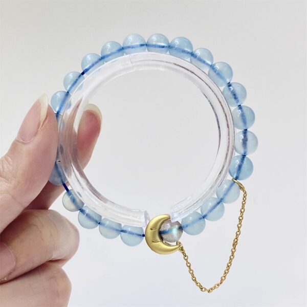 Blue Apatite & Aquamarine Beaded Bracelet - Unique Unisex Couple's Crystal Jewelry Gift - Image 5