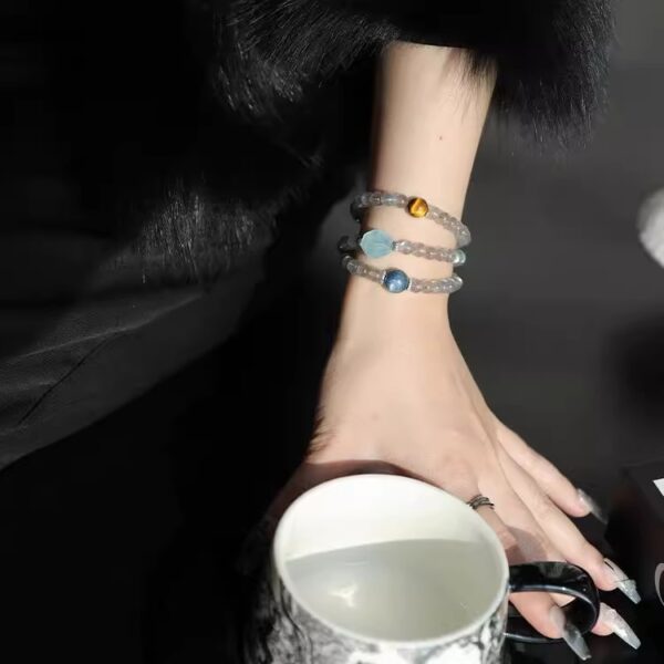 Tiger Eye & Aquamarine Bracelet Set - Boho Chic Gemstone Jewelry for Women - Image 4