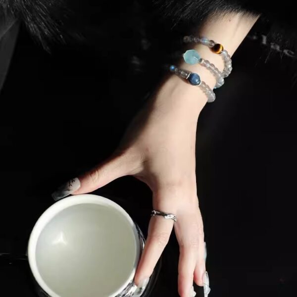 Tiger Eye & Aquamarine Bracelet Set - Boho Chic Gemstone Jewelry for Women - Image 2