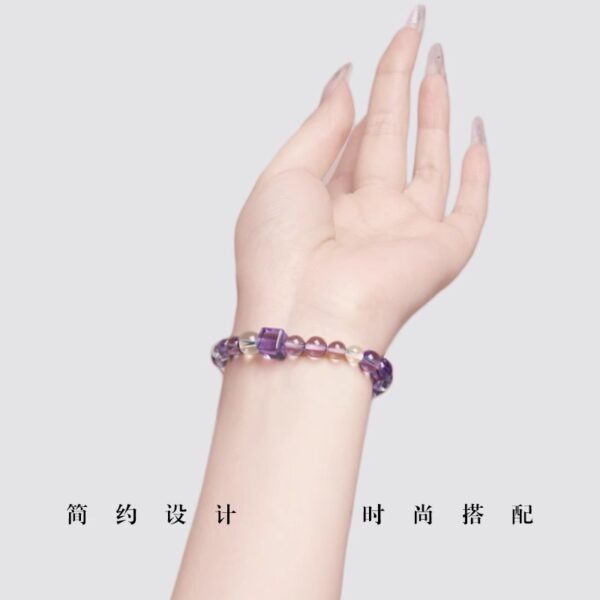 Purple Fire Amethyst & Clear Quartz Bracelet - Square Bead Crystal Gift for Women - Image 4