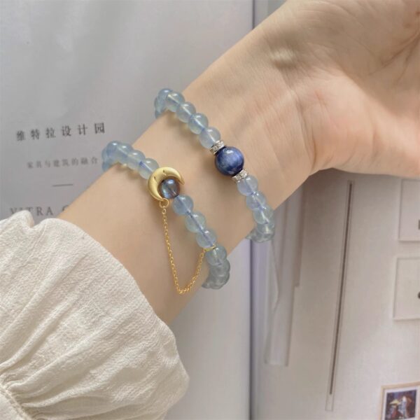 Blue Apatite & Aquamarine Beaded Bracelet - Unique Unisex Couple's Crystal Jewelry Gift - Image 4