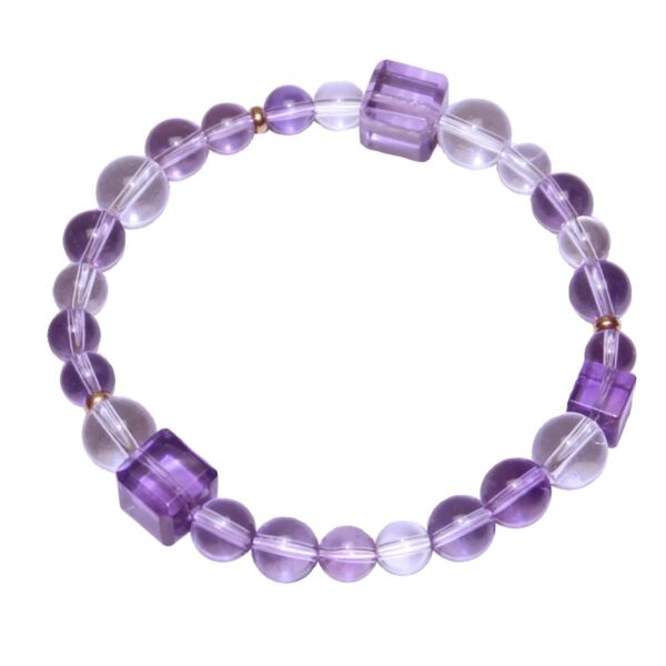 Purple Fire Amethyst & Clear Quartz Bracelet - Square Bead Crystal Gift for Women