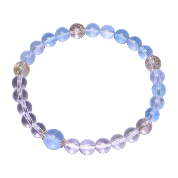 Natural Aquamarine & Rutilated Quartz Bracelet - Gold Sheen Crystal Energy Jewelry