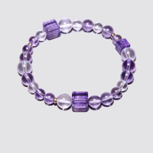 Purple Fire Amethyst & Clear Quartz Bracelet - Square Bead Crystal Gift for Women - Image 2