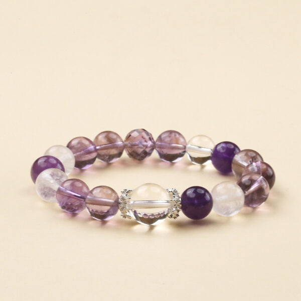 Nine Purple Fire Crystal Bracelet - Natural Amethyst & White Quartz Energy Jewelry for Success & Spiritual Protection - Image 3